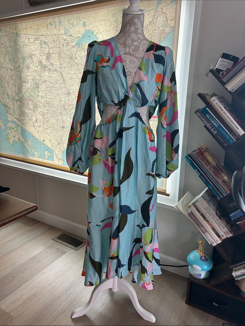 a new day Light Blue Floral Cutout Maxi Dress with Multicolor Print